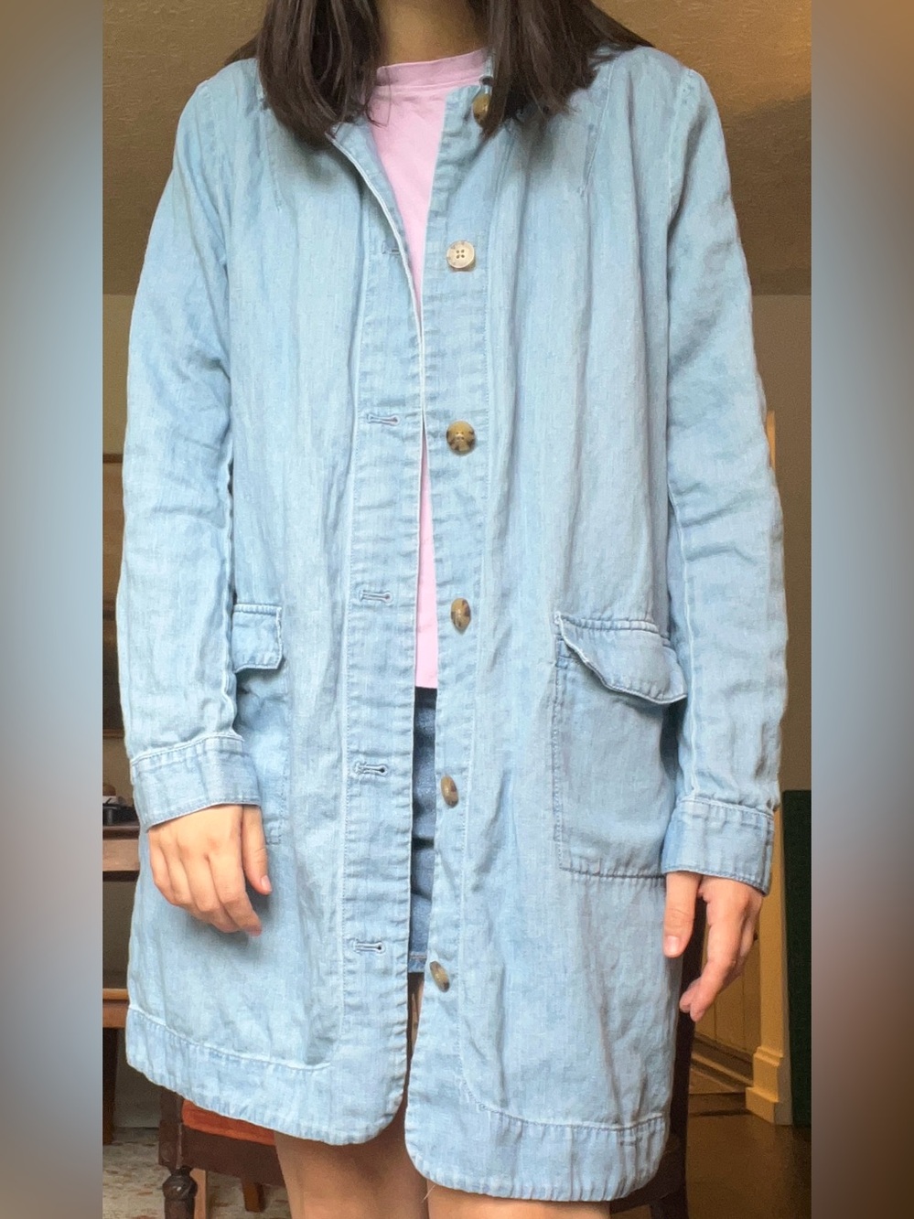 J Jill Denim Long Line Chore Jean Jacket Linen Cotton